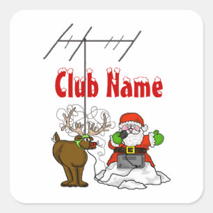 Santa & Rudolph Ham Radio Namn bricka Stickers Fyrkantigt Klistermärke