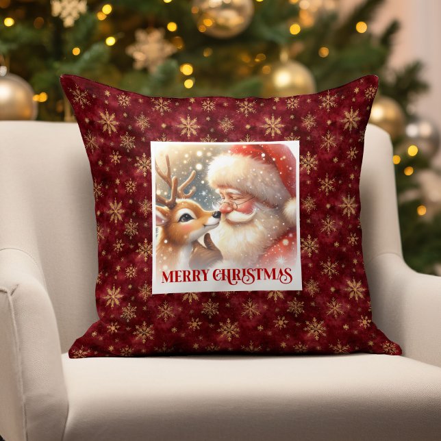 Santa Rudolph Julkudde God Jul Klassisk  Kudde (Santa Rudolph Xmas Pillow Merry Christmas Classic )