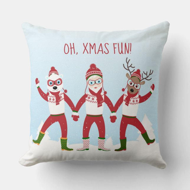 Santa, Rudolph, Polar Bear OH, JULAFTON ROLIGT Kudde (Framsida)