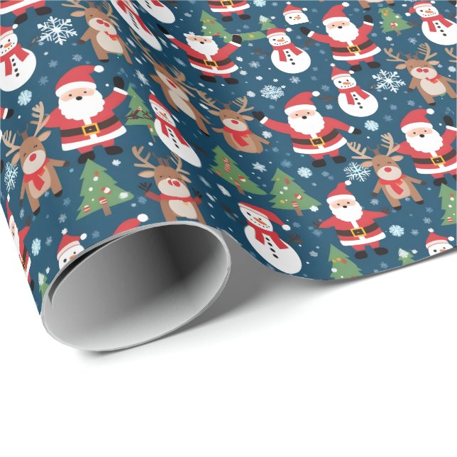 Santa, Rudolph, Snögubbar och Julgranar Presentpapper (Rullad Hörn)