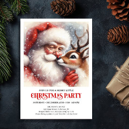 Santa Rudolph Traditional Holiday Party Invitation Inbjudningar