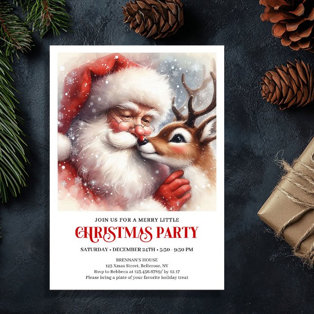 Santa Rudolph Traditional Holiday Party Invitation Inbjudningar (Santa Rudolph Traditional Holiday Party Invitation)