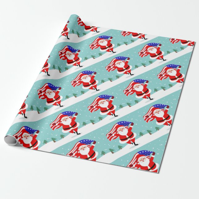Santa running with american flag presentpapper (Utrullad)