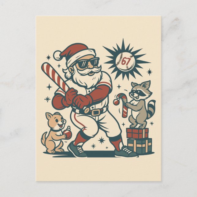 Santa’s 67 Christmas Baseball Meme Vykort (Framsida)