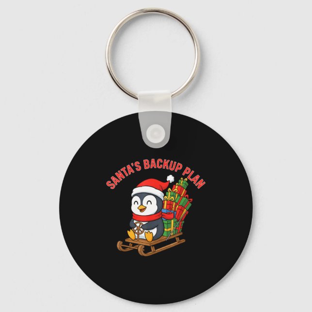 Santa’s Backup Plan Cute Penguin Christmas Design  Nyckelring (Framsida)