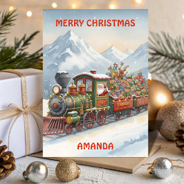 Santa’s Christmas Train Adventure Kids Card Helgkort