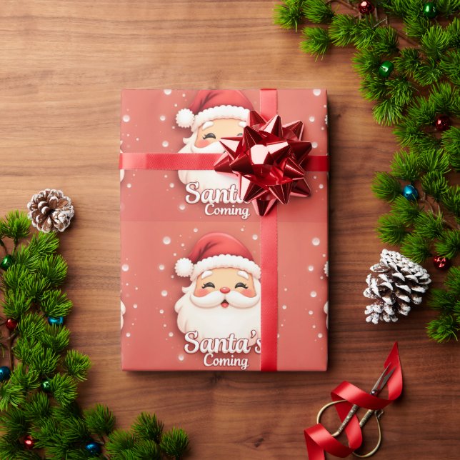 Santa’s Coming Cute Christmas Wrapping Paper Presentpapper (Julgåva)