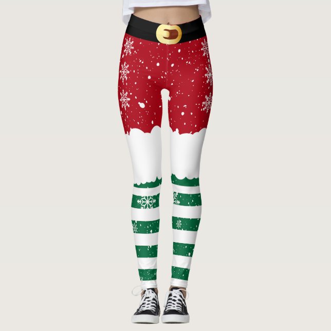 Santa’s Elf Christmas– Festive Holiday Snow Design Leggings (Framsida)