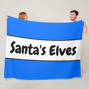 SANTA S ELVES Bright Blue White Helgdag Rand Fleecefilt