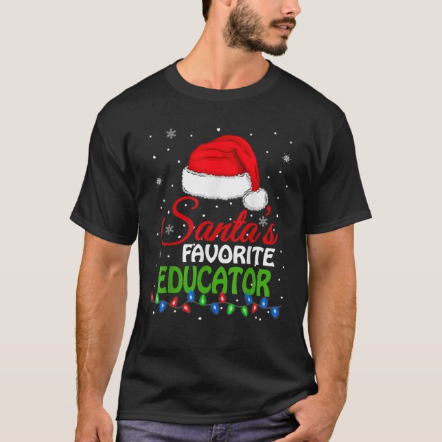 Santa s Favorite Educator Santa Hat Ljus Funny C T Shirt (Framsida)
