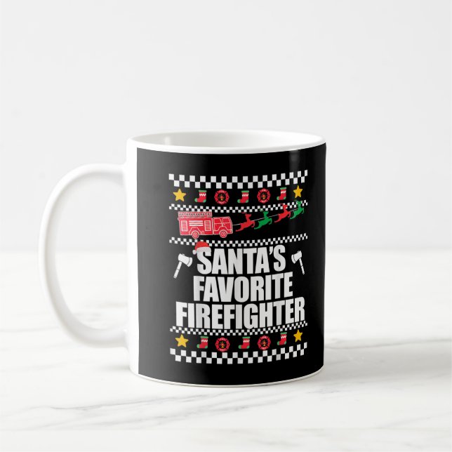 SANTA S FAVORITE FIREFIGHTER Ugly Jul Sweate Kaffemugg (Vänster)