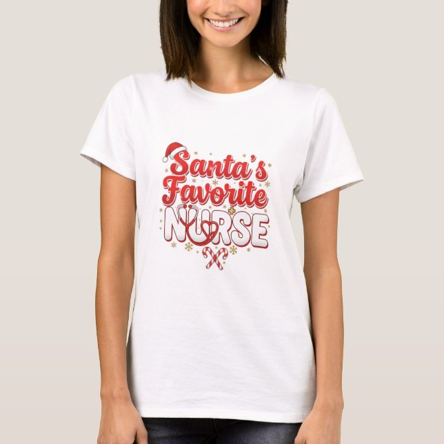 Santa’s Favorite Nurse Christmas Shirt T (Framsida)