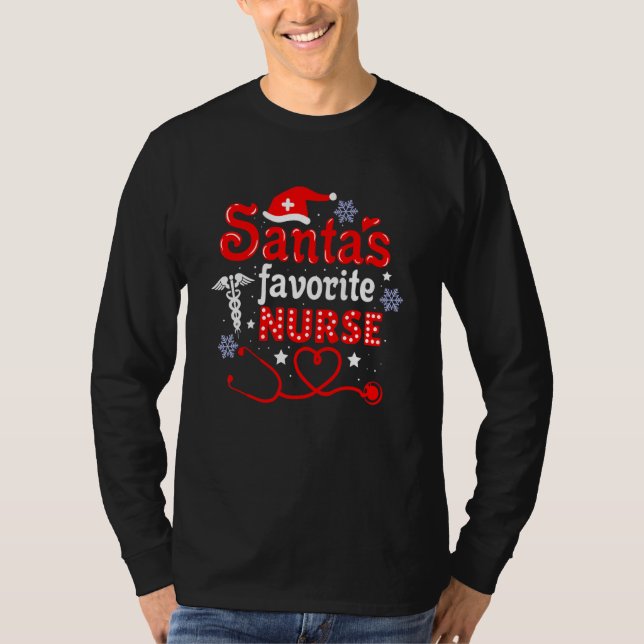 Santa S Favorite Nurse Cute God jul Party Crew T Shirt (Framsida)