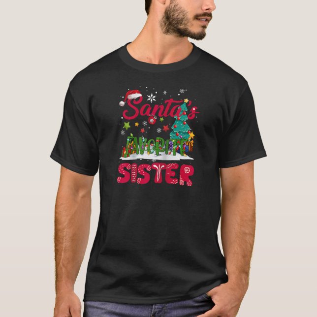 Santa s Favorite Sister Santa Hat Ugly jul S T Shirt (Framsida)