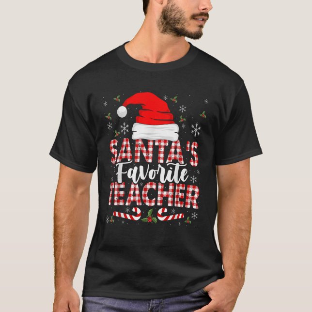 Santa s Favorite Teacher Christmas Santa Hat Candy T Shirt (Framsida)