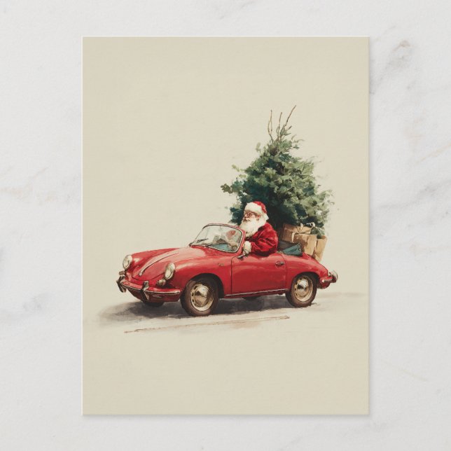 Santa’s Joyride in Red Convertible Helg Vykort (Framsida)