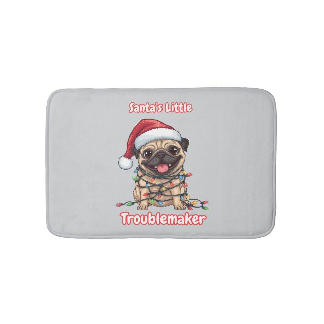 Santa’s Little Troublemaker Pug Bath Mat Badrumsmatta (Framsidan)