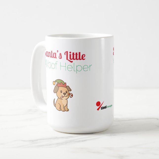 Santa’s Little Woof Helper – Cute Dog Christmas Kaffemugg (Framsida vänster)