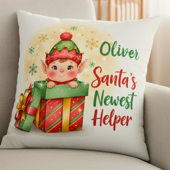 Santa’s Newest Helper Christmas Cute Elf Gift Box Kudde (Skapare uppladdad)