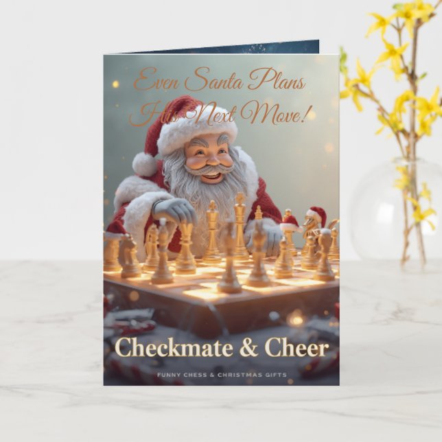Santa’s Next Move – Funny Chess Christmas Greeting Kort (Gul blomma)