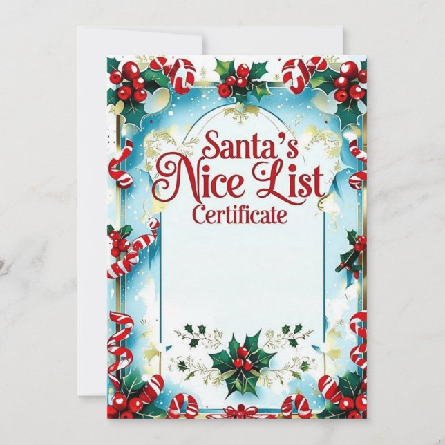 Santa’s Nice List Certificate for Boys Inbjudningar (Framsida)