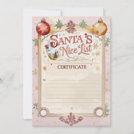 Santa’s Nice List Certificate | Pastel Pink & Gold Inbjudningar