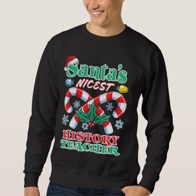 Santa S Nicest History Teacher jul Naughty N Lång Ärmad Tröja (Framsida)