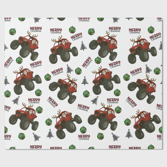 Santa’s Off-Road Christmas – Red ATV Holiday  Presentpapper (Platt)