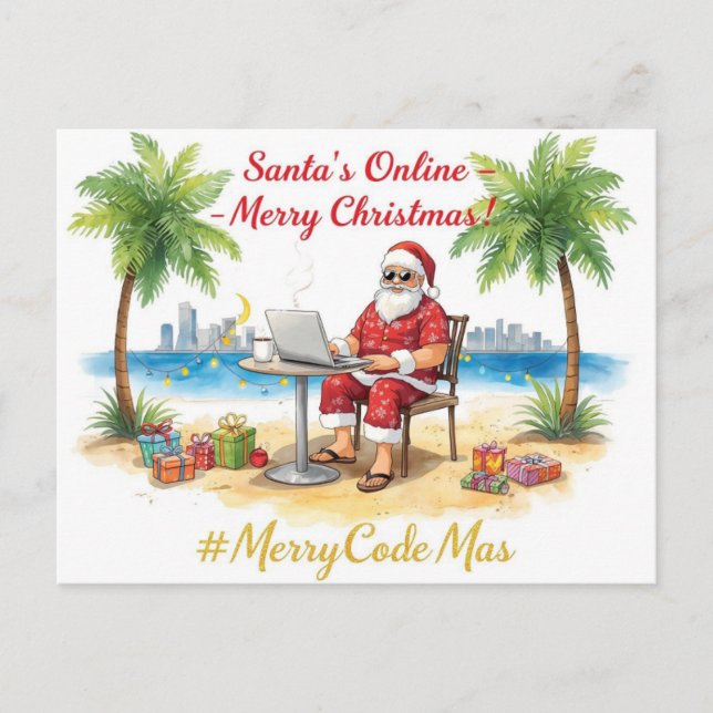 Santa’s Online Programmer Merry Christmas! Helg Vykort (Framsida)
