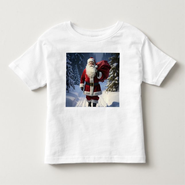 Santa’s Path Through the Winter Pines T Shirt (Framsida)