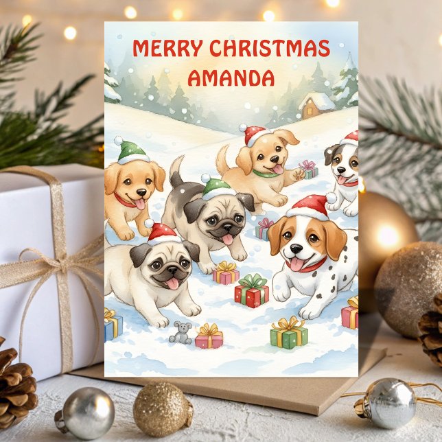 Santa’s Puppy Playground Kids Christmas Card Helgkort (Skapare uppladdad)