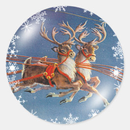 SANTA:S REINDEER & SNÖFLINGOR av SHARON SHARPE Runt Klistermärke