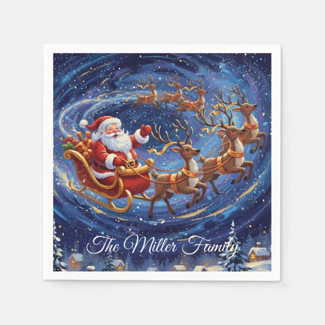 Santa’s Sleigh Night Sky Paper Napkin – Customizab Pappersservett (Framsidan)