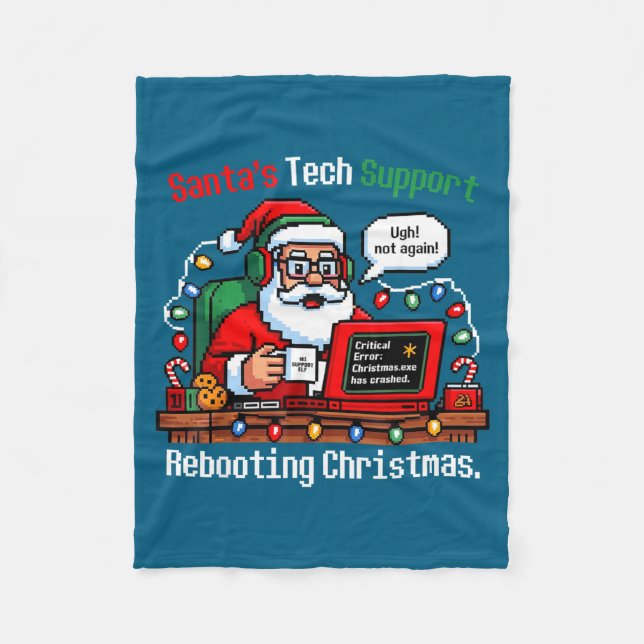 Santa s Support Tech Rebooting IT Computer Smile Fleecefilt (Framsidan)