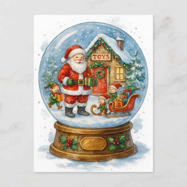 Santa’s Toy Workshop Christmas Snow Globe Postcard Helg Vykort (Framsida)