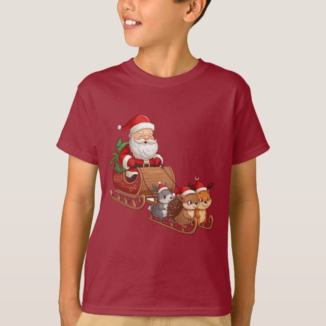 Santa’s Woodland Sleigh Ride – Kids Christmas Tee (Framsida)