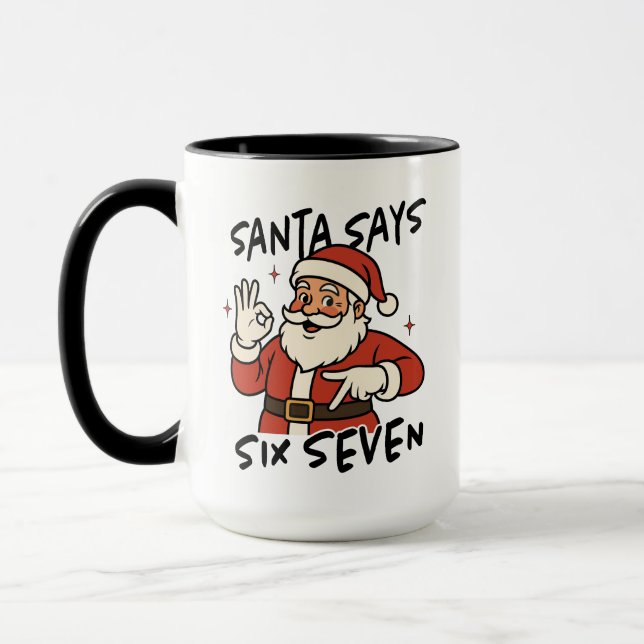 Santa säger sex sju mugg, rolig jul mugg (Vänster)
