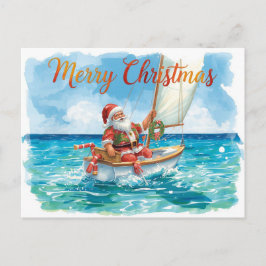 Santa Sailing – Tropical Watercolor Christmas Helg Vykort