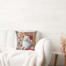 Santa Samoyed Hund på en röd stol Kudde