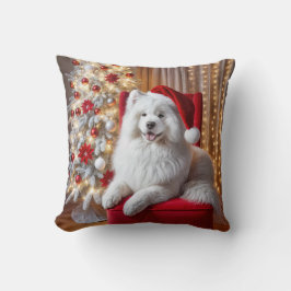 Santa Samoyed Hund på en röd stol Kudde