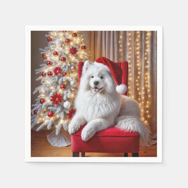 Santa Samoyed Hund på en röd stol Pappersservett (Framsidan)