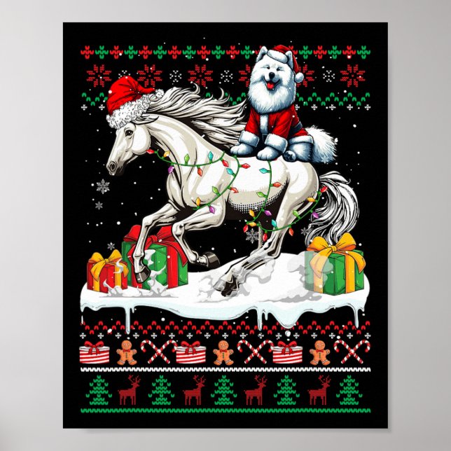 Santa Samoyed Riding Horse jul Sweater Älskare Poster (Framsidan)