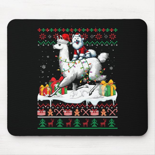 Santa Samoyed Riding Llama jul Sweater Älskare Musmatta (Framsidan)