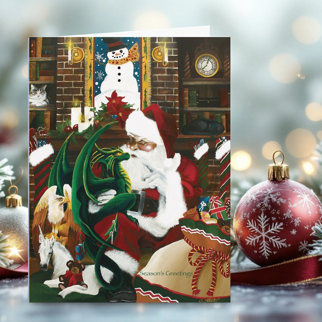 Santa Santa Dragon Fantasy Helgkort (Skapare uppladdad)