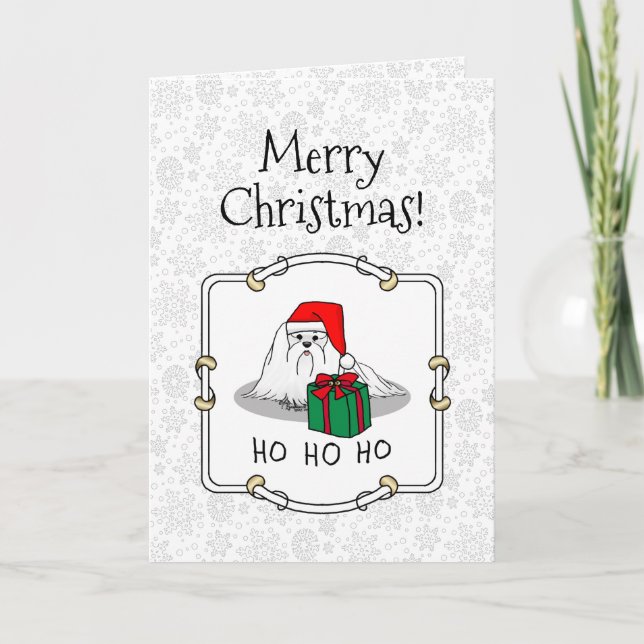 Santa Santa Hat Maltese Hund Cute Funny Kort (Framsida)