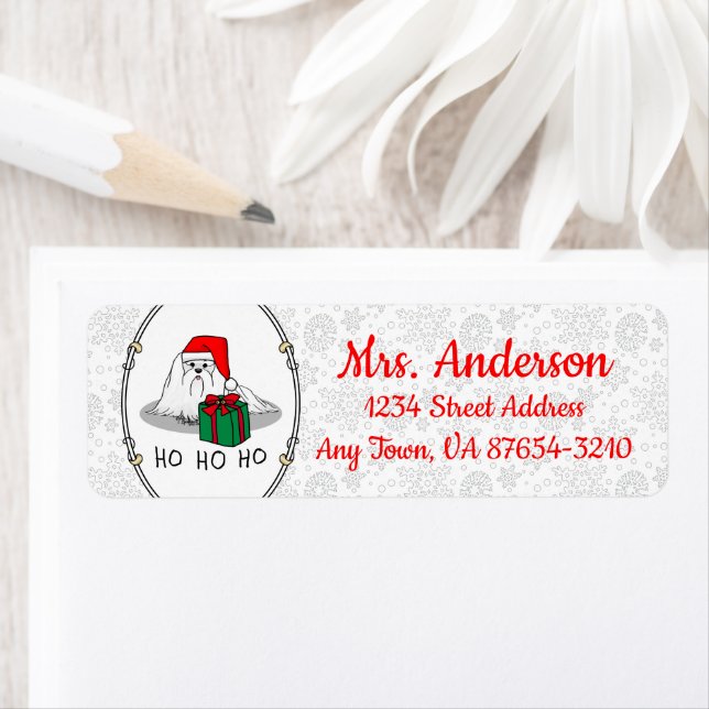 Santa Santa Hat Maltese Hund Cute Funny Returadress Etikett (Insitu)