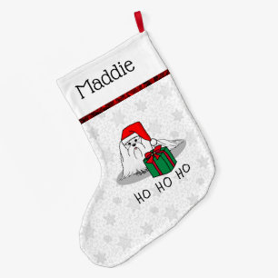 Santa Santa Hat Maltese Hund Cute Funny Stor Julstrumpa
