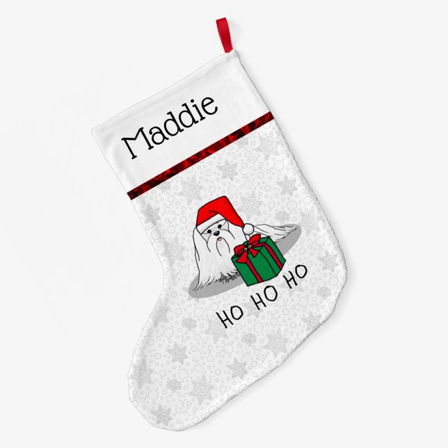Santa Santa Hat Maltese Hund Cute Funny Stor Julstrumpa (Baksidan (Hängande))