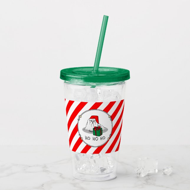 Santa Santa Hat Maltese Hund Cute Funny Take Away Mugg (Baksida Ice)