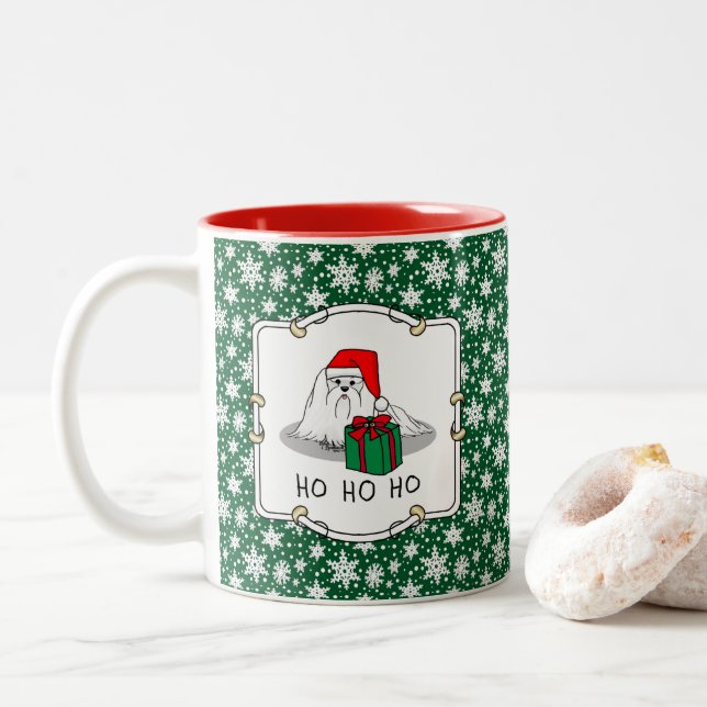 Santa Santa Hat Maltese Hund Cute Funny Två-Tonad Mugg (Med munk)